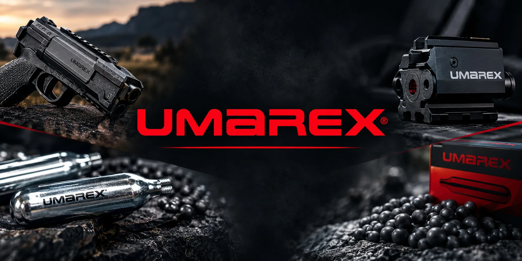 Carabine Umarex posée sur sa housse, plombs sur la table